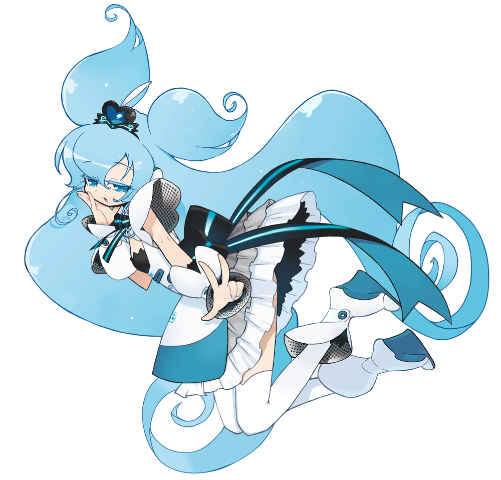 Transparent image of a blue-haired anime girl in a maid dress.